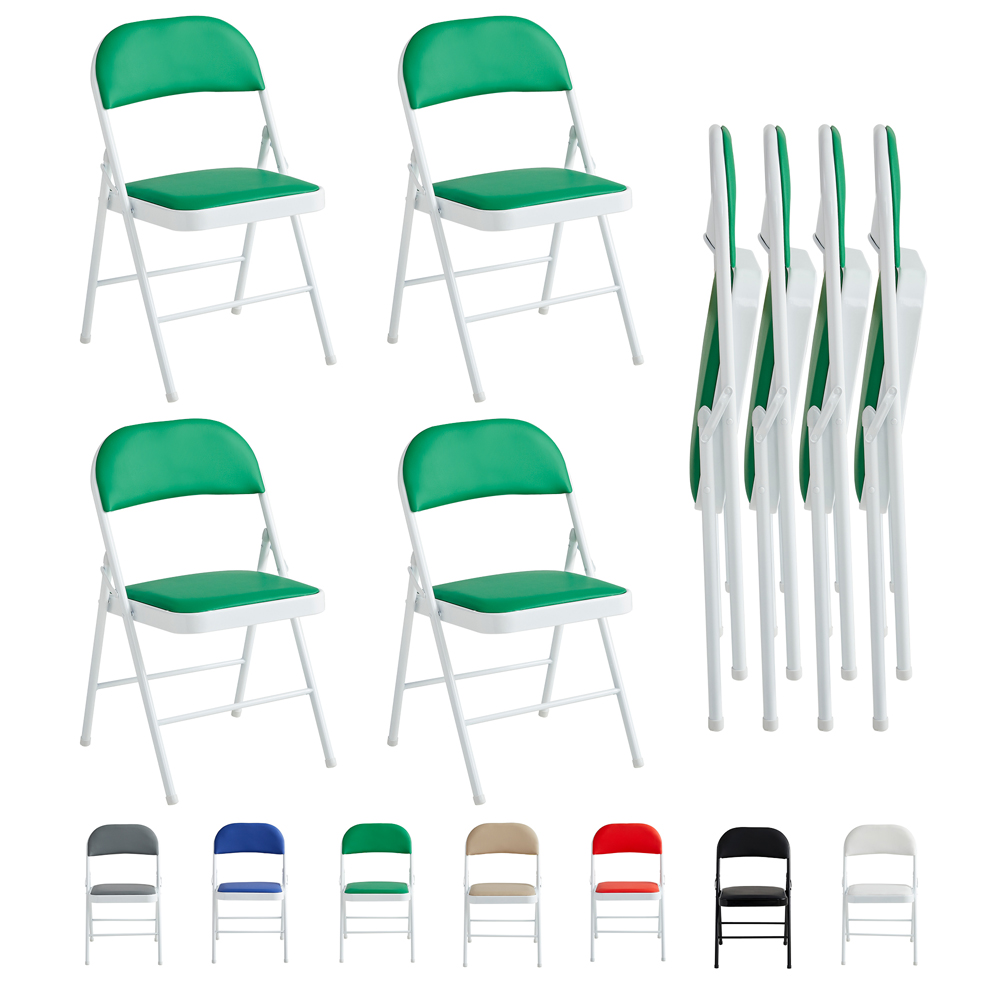 Set of 4 Green Padded Folding Metal Dining Chairs Image 2