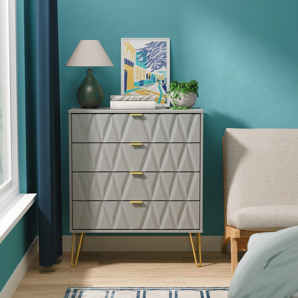 Crowndale Diamond 4 Drawer Dusk Grey Chest of Drawers Ready Assembled Image 7