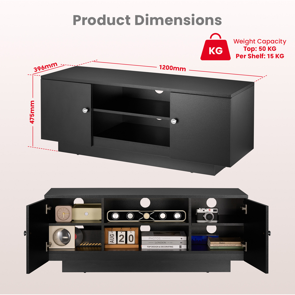 TTAP Venice Black 2 Door 2 Shelf TV Cabinet Image 7