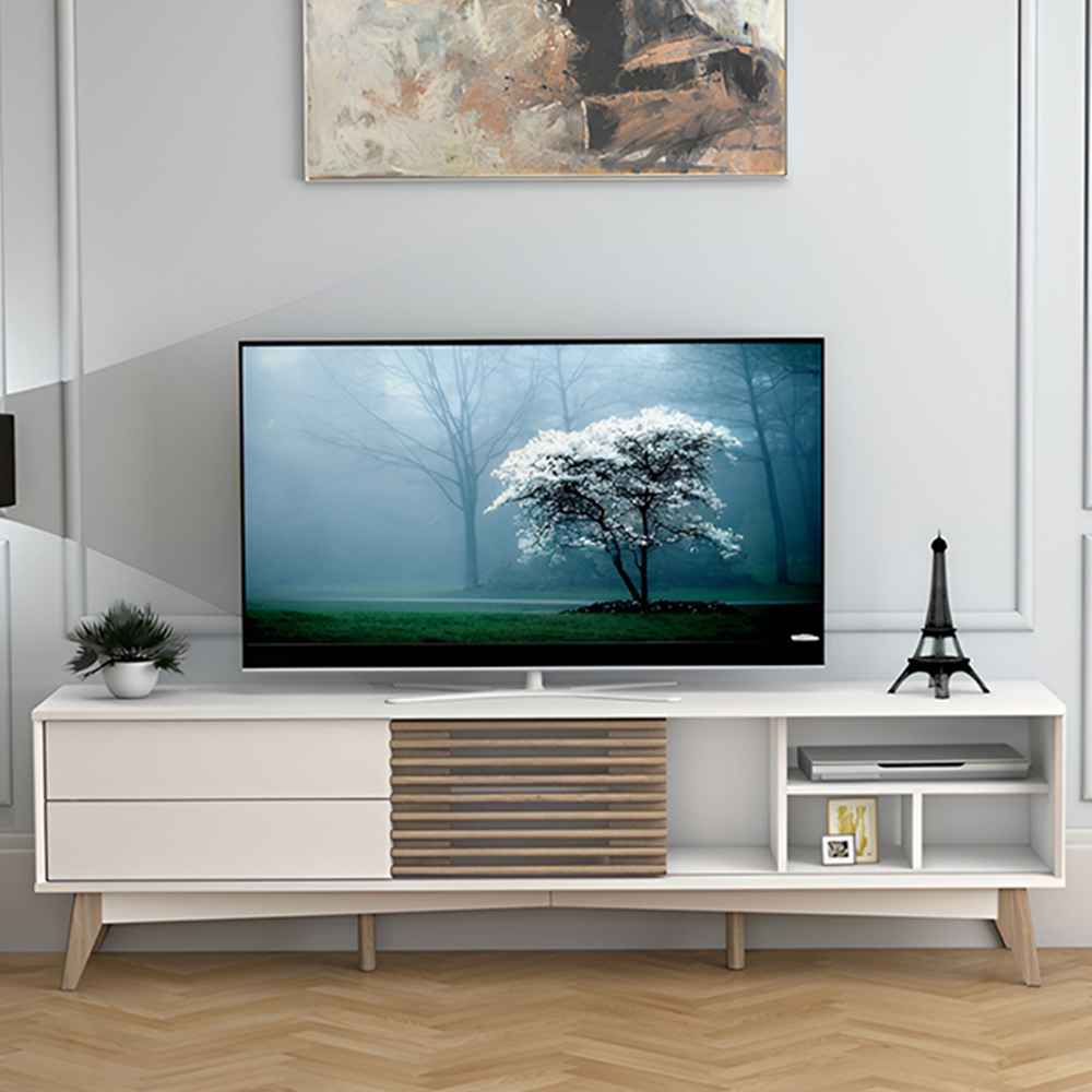Kudl Baylla 2 Drawers 3 Shelf White TV Unit Image 1