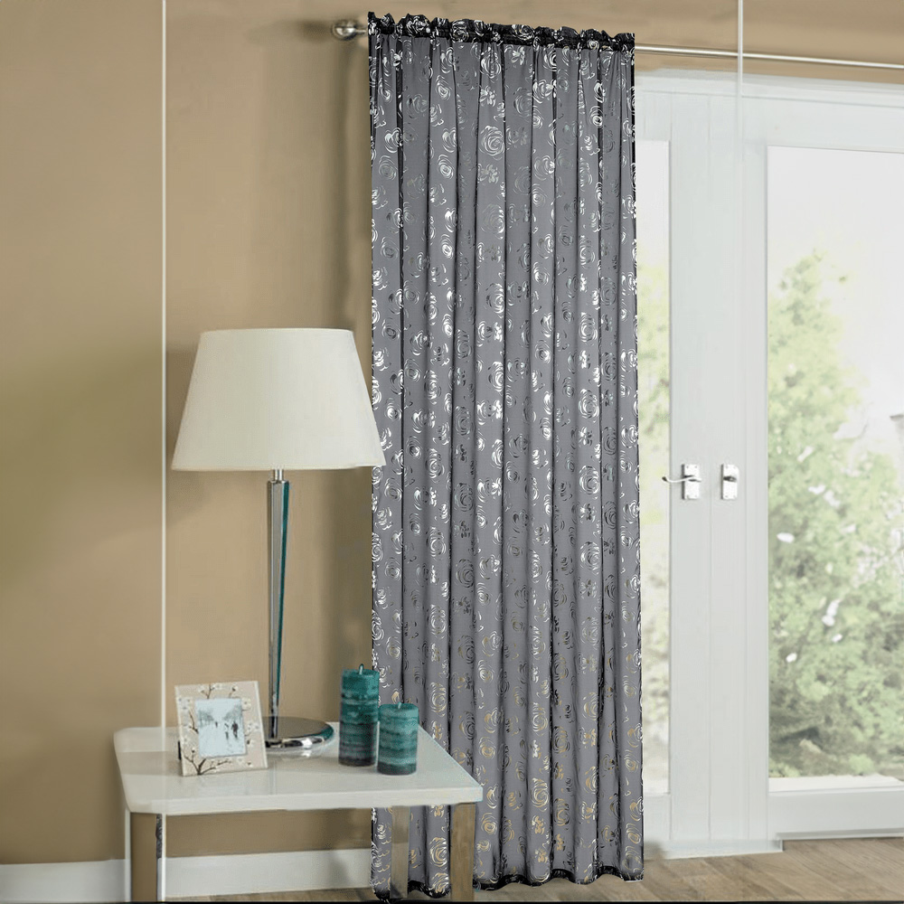 Velosso Geneva Black Foil Flower Voile Panel 150 x 122cm Image 1