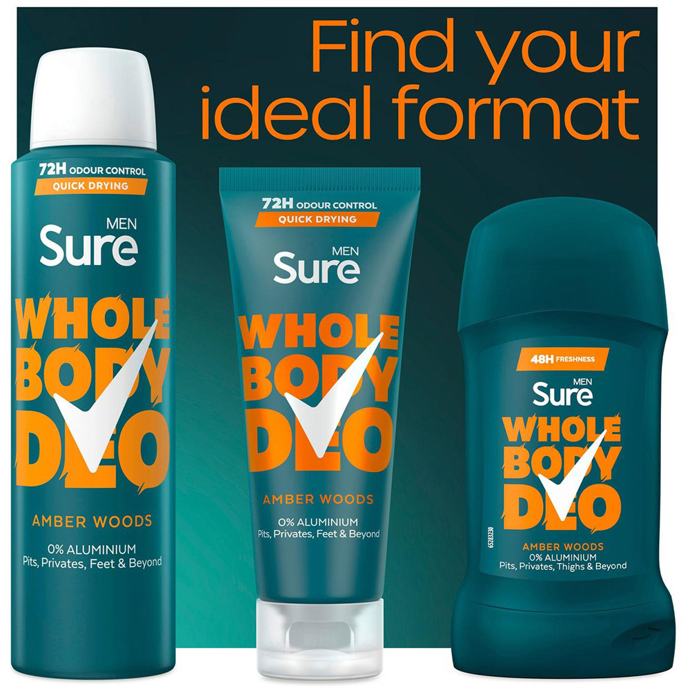 Sure Men Whole Body Amber Woods 72H Odour Control Deodorant Cream 75ml 6 Pack Image 3