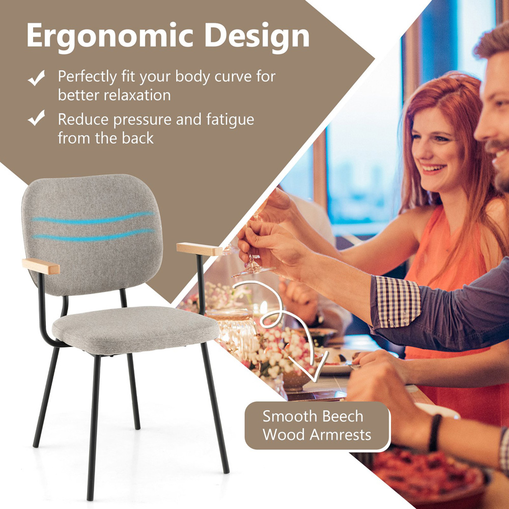 Costway Set of 2 Grey Linen Dining Chair Image 6