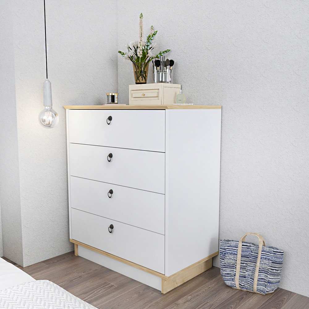 Decorotika Sahra 4 Drawer White and Oak Chest of Drawers Image 5
