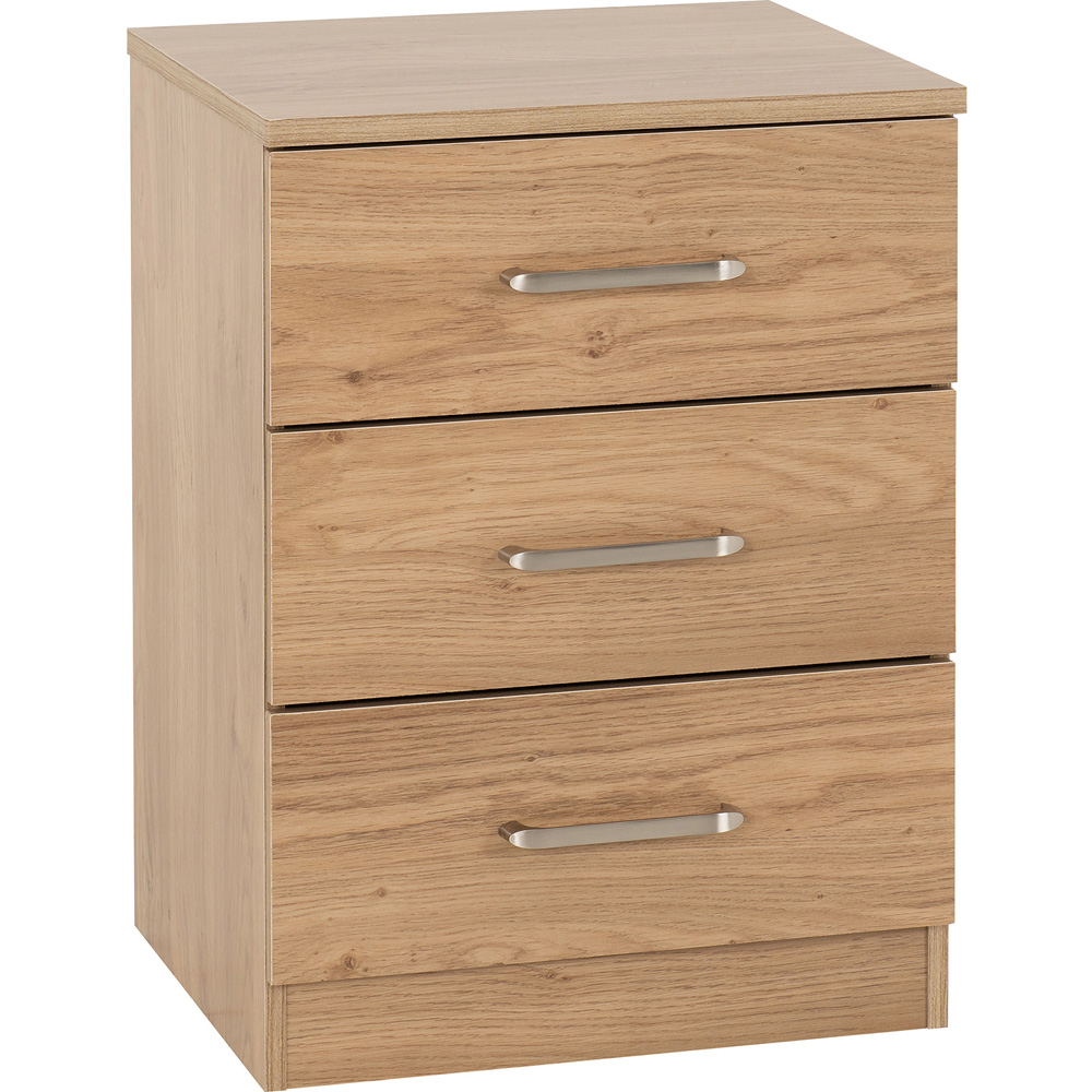 Seconique Dakota 3 Drawer Oak Effect Bedside Table Image 2