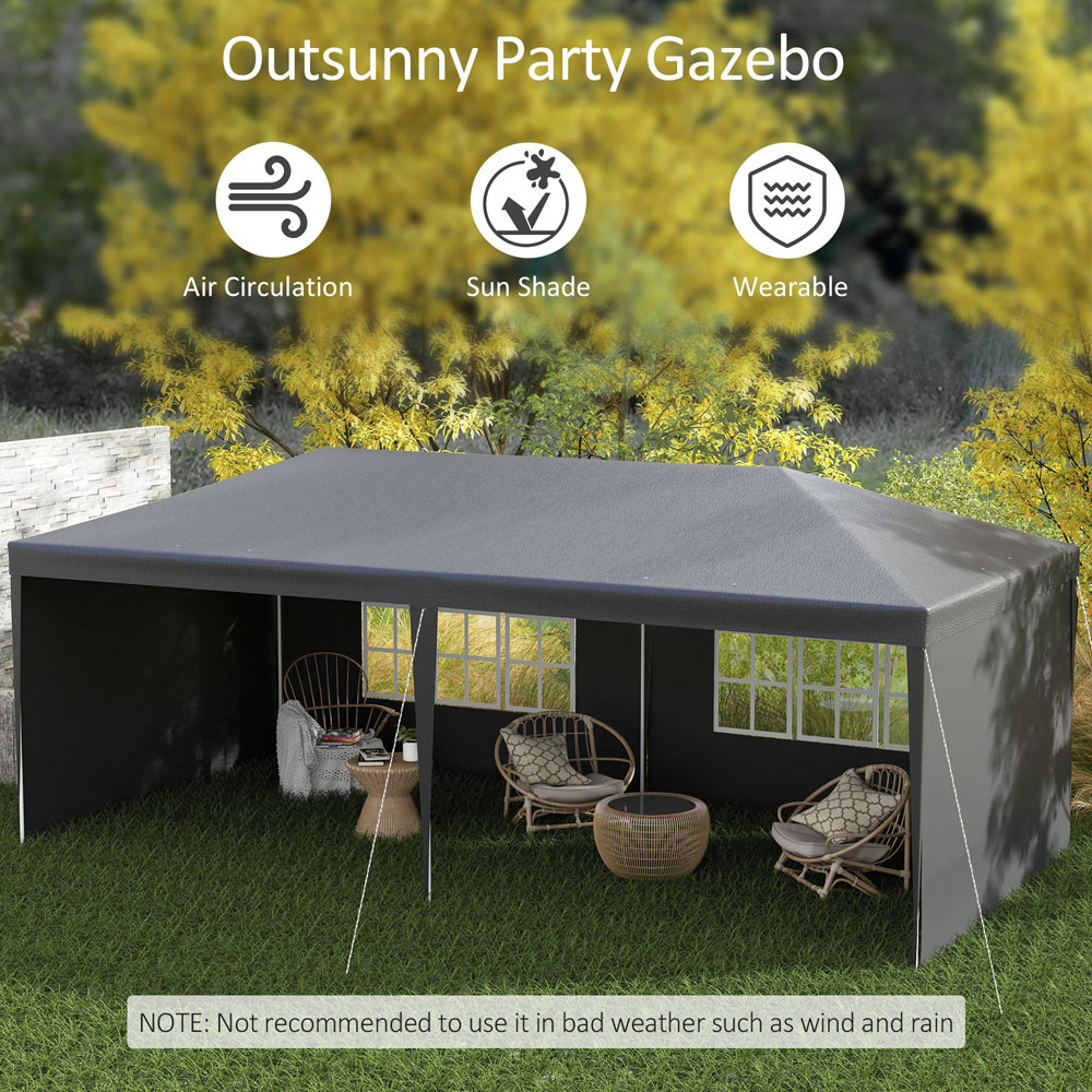Outsunny 6 x 3m Dark Grey Party Tent with Windows and Side Panels Image 4