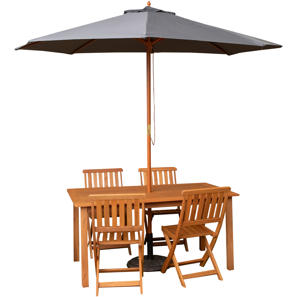 Samuel Alexander 4 Seater Wooden Rectangular Dining Set with Grey Parasol and Base Image 2