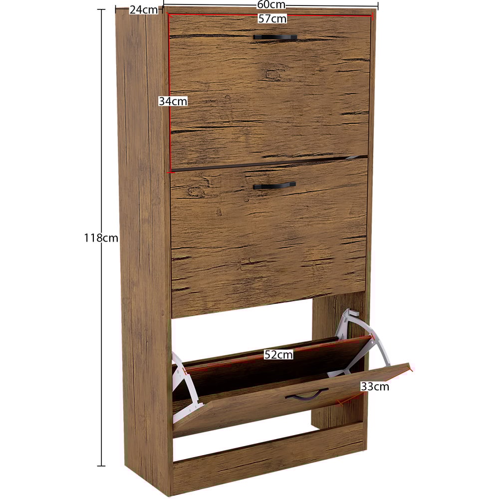 Vida Designs 3 Drawer Antique Brown Shoe Cabinet Image 7