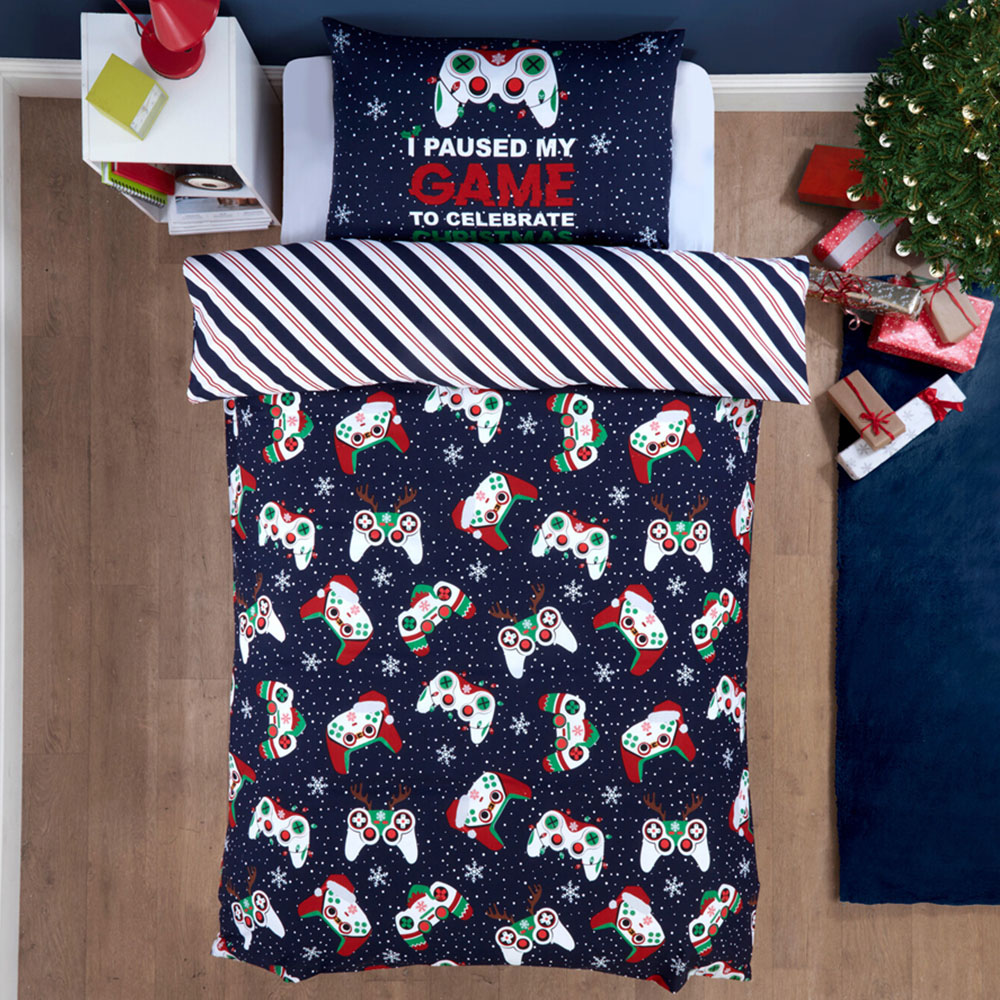 Christmas Gamer Duvet Set - Navy / Double Image 1