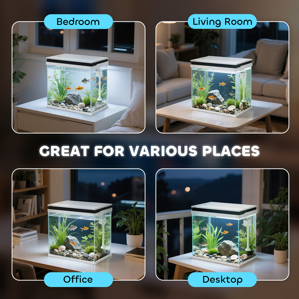 PawHut White LED Fish Tank with Filter System and Water Pump 26L Image 8