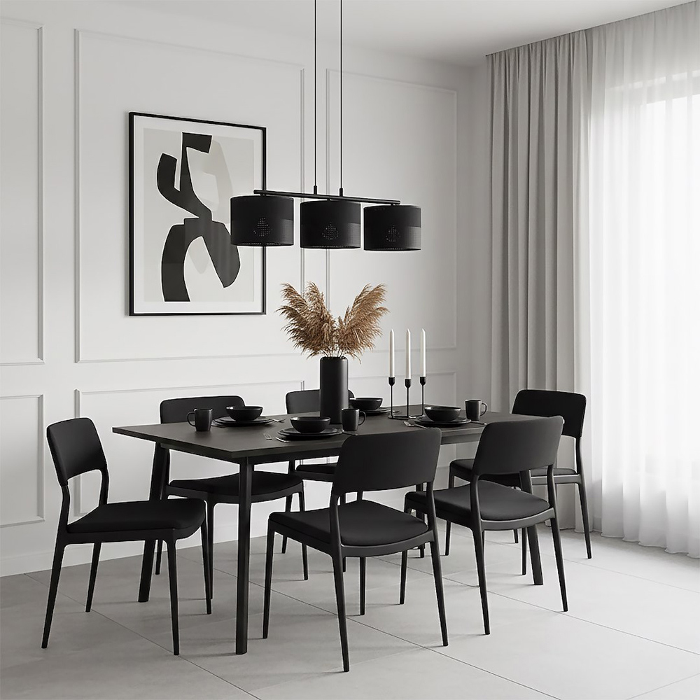 Emibig Karbon 3 Light Cylindrical Shade Black E27 Ceiling Pendant Light Image 6