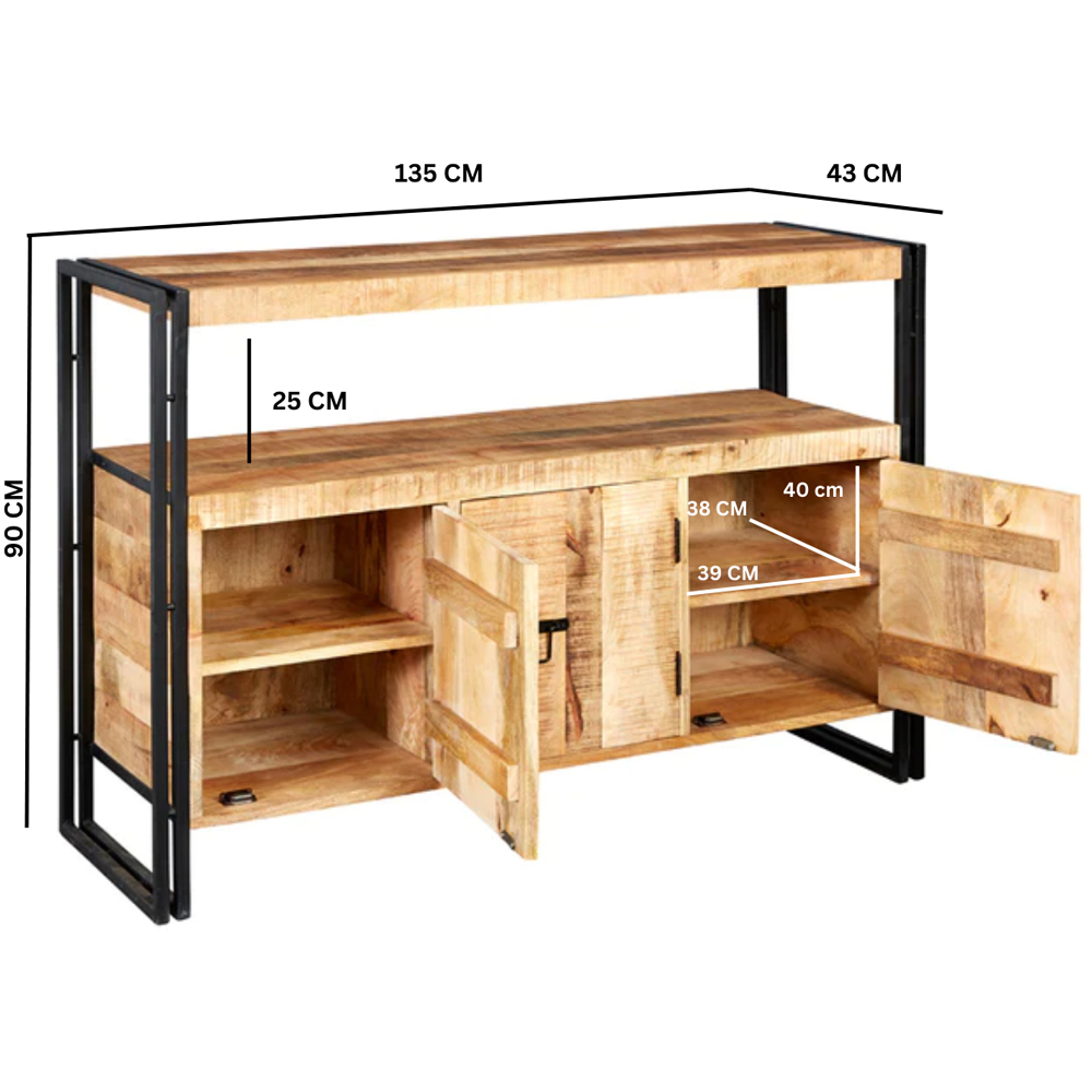 Brooklyn Carnaby 3 Door Single Shelf Industrial Sideboard Image 8