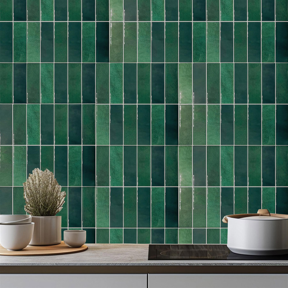 Walplus Dark Moss Green Rectangular 3D Tile Sticker 30.5 x 30.5cm 6 Pack Image 1