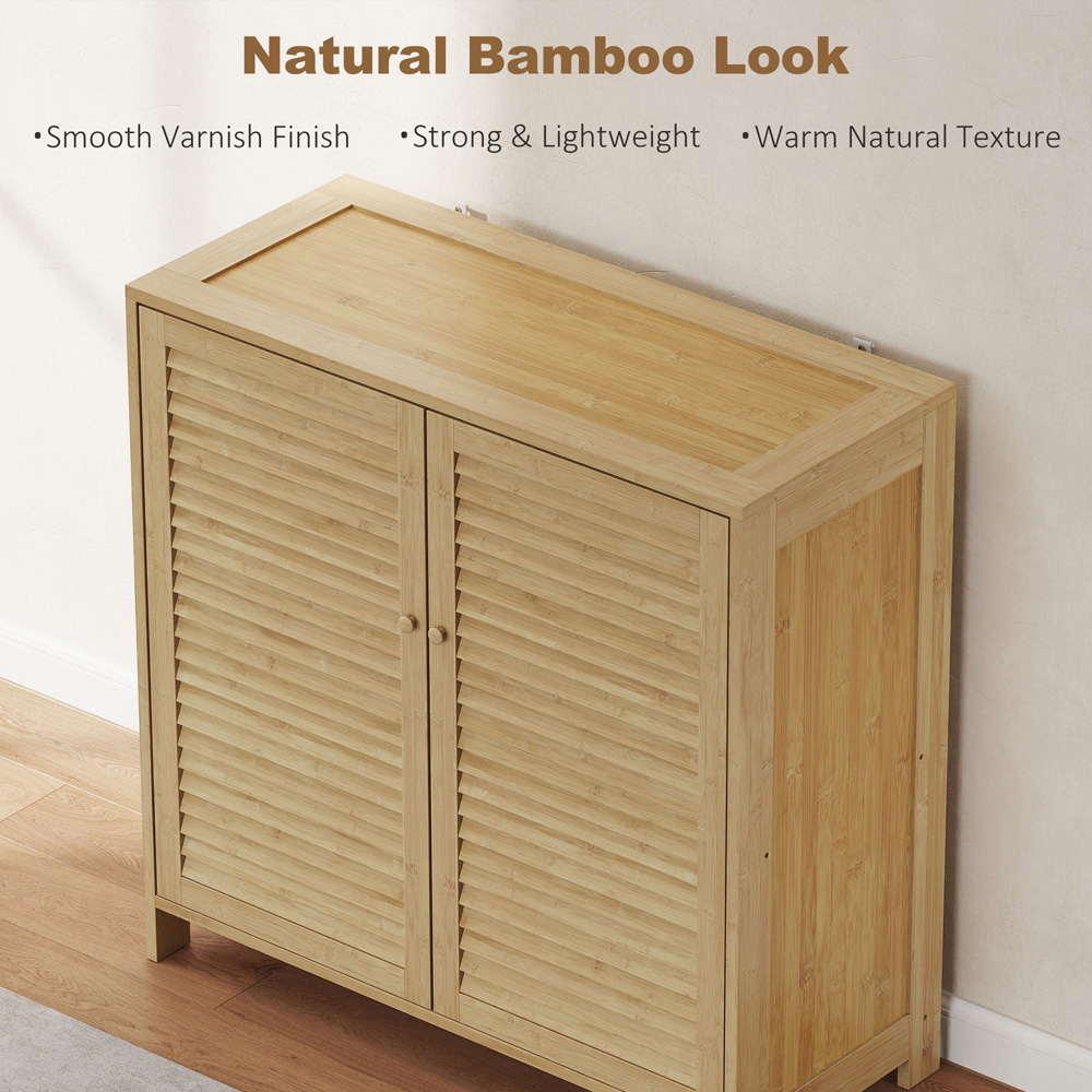 Portland 2 Door Natural Bamboo Louvred Shoe Cabinet  Image 8