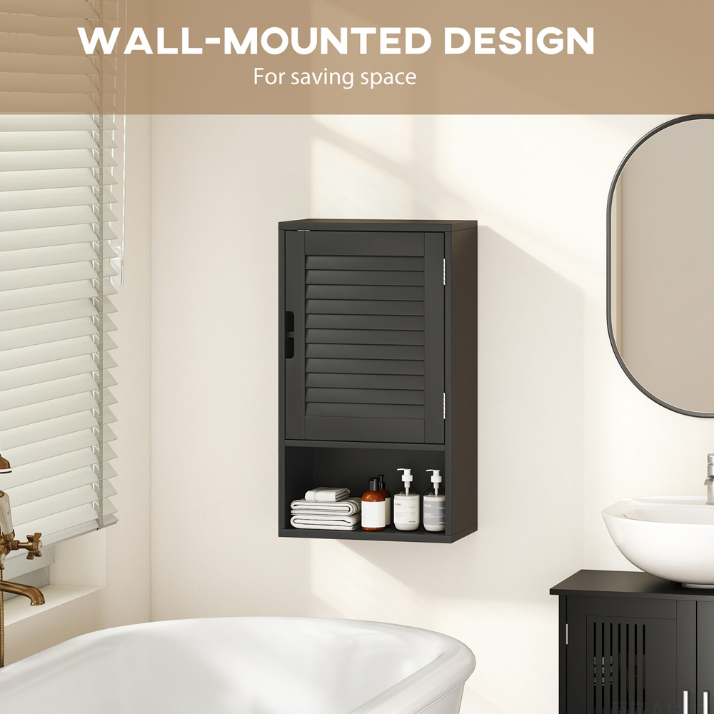 Portland Single Door Single Shelf Black Wall-Mounted Bathroom Storage Cabinet Image 8