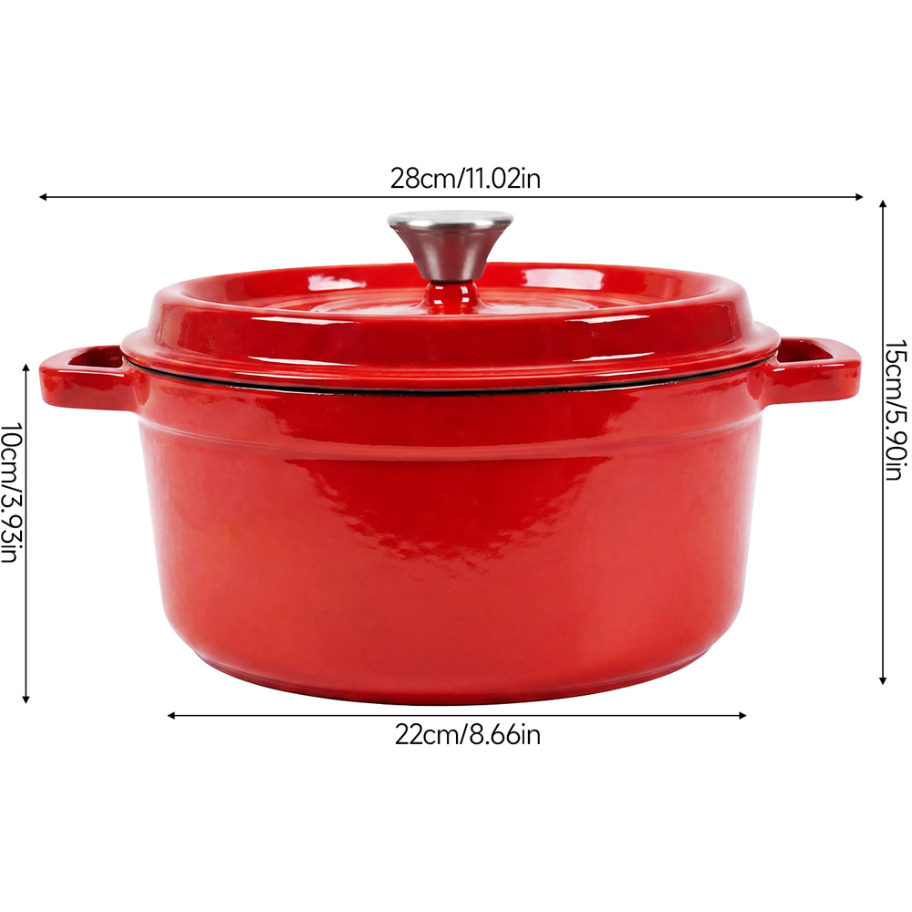 Living and Home 2.8L Red Enamelled Cast Iron Dutch Oven Image 8