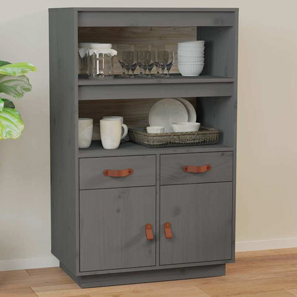 vidaXL 2 Door 2 Drawer 2 Shelf Grey Pine Wood Highboard Image 1