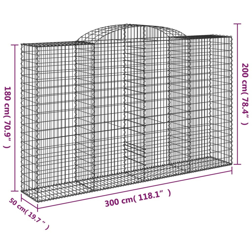 vidaXL Silver Galvanised Iron Arched Gabion Basket 300 x 50 x 180/200cm 20 Pack Image 5