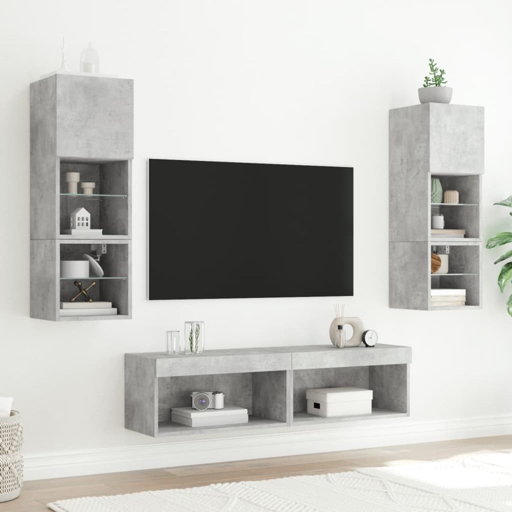 vidaXL Single Shelf Concrete Grey TV Cabinet with LED Lights Set of 2 Image 9
