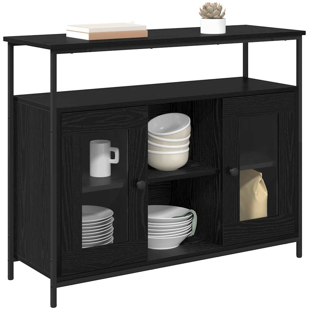 vidaXL 2 Glass Door 3 Shelf Black Oak Sideboard Image 3