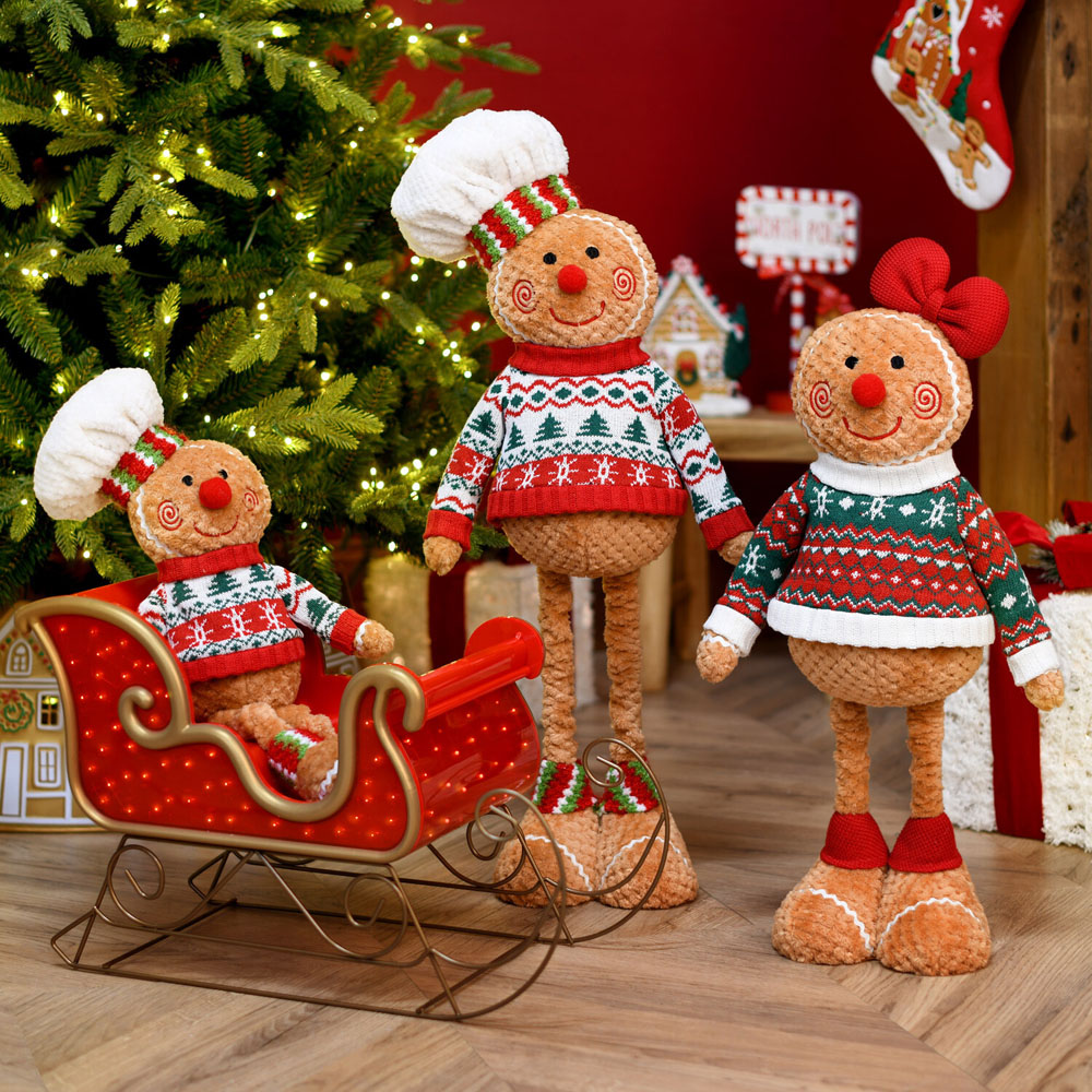 Set of 3 Gingerbread Family and Sleigh - Red Image 2