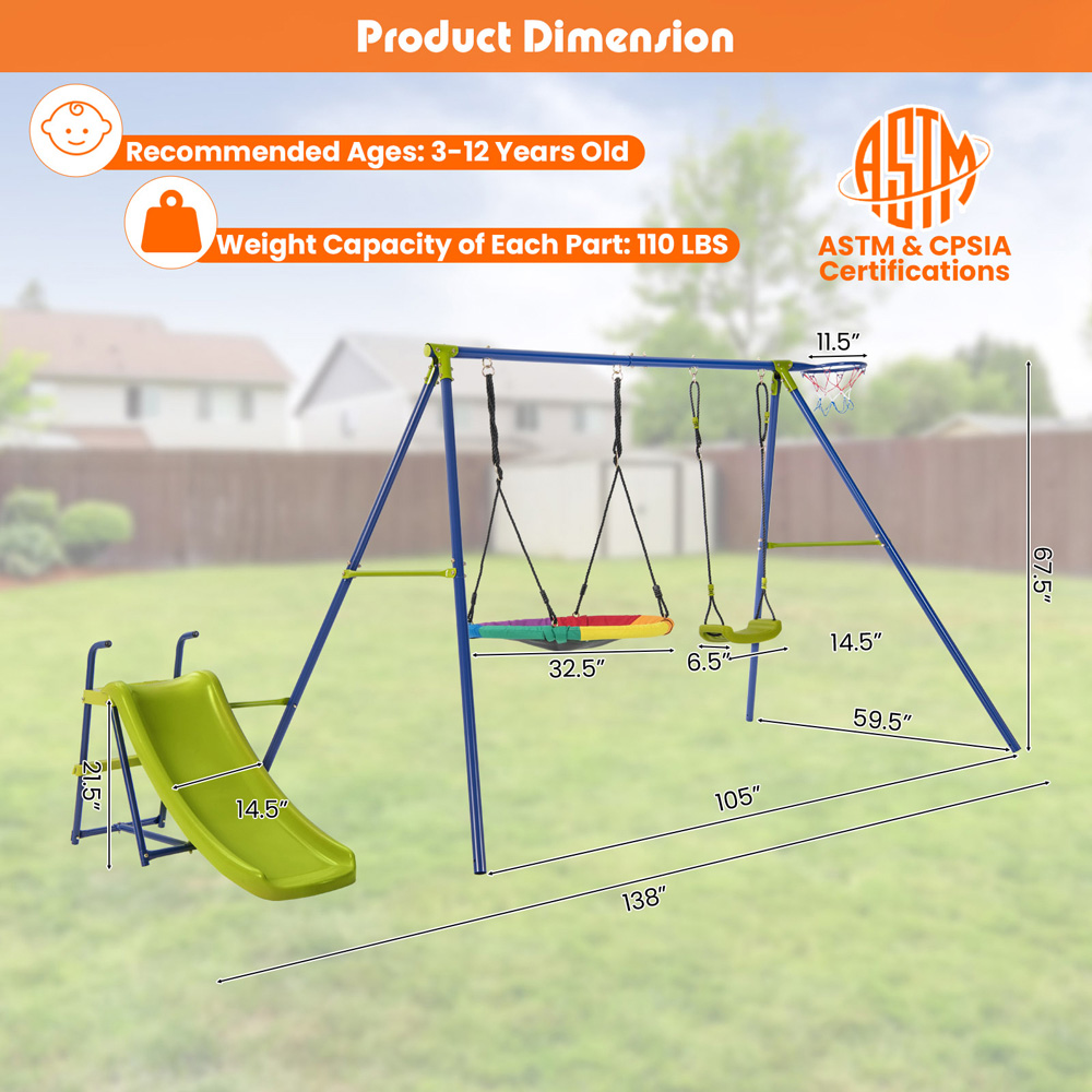 Costway 4 in 1 Swing and Slide Playset with Basketball Hoop Image 9