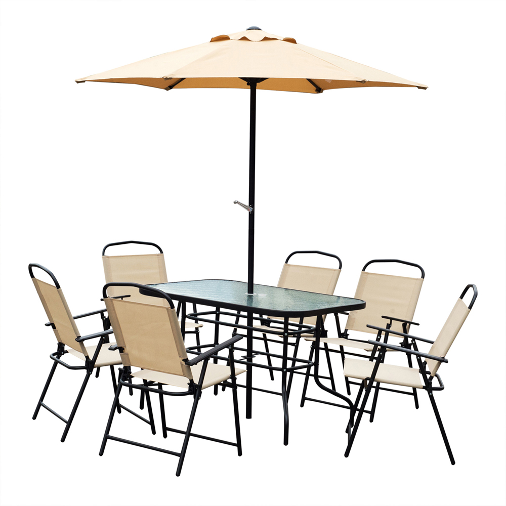 Outsunny 6 Seater Texteline Dining Set with Umbrella Beige Image 2