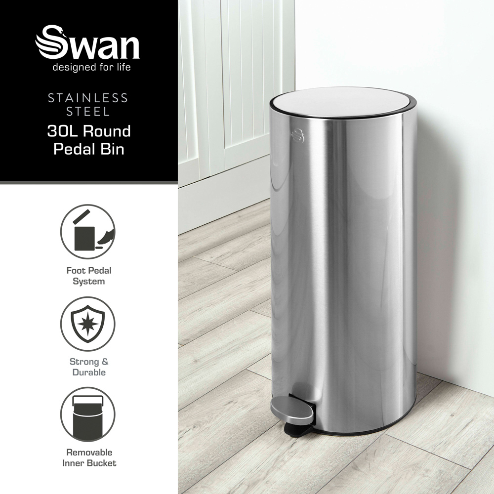 Swan Stainless Steel Round Pedal Bin 30L Image 3