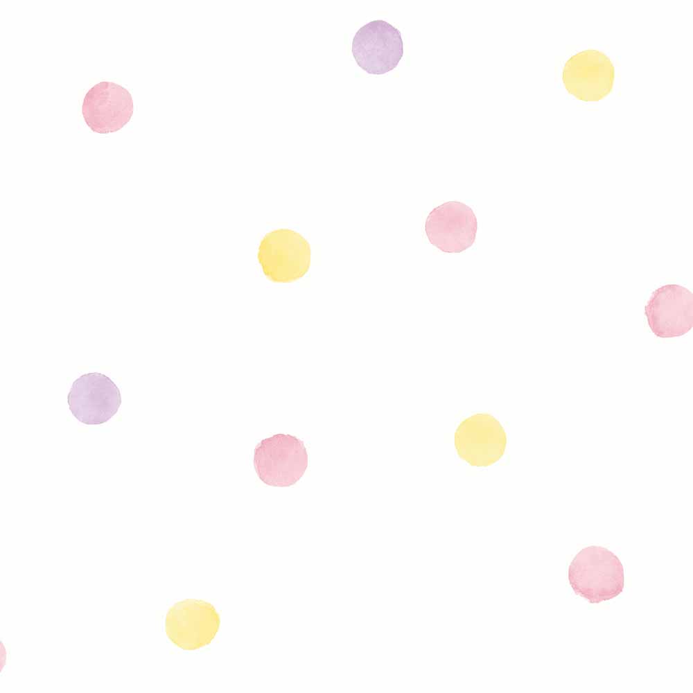 Watercolour Polka Dot Pink and Yellow Wallpaper Image 1