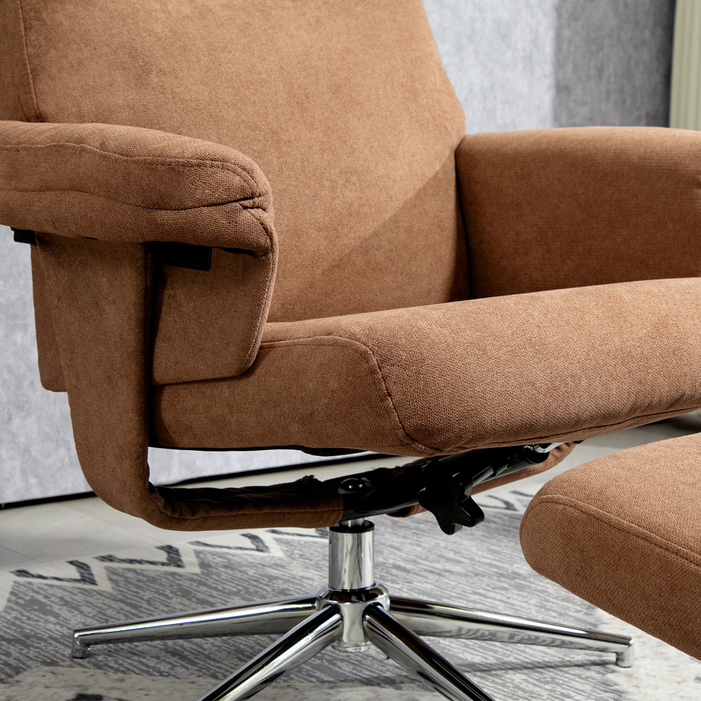 HOMCOM Light Brown Velvet Fabric Upholstered Recliner Chair with Footstool Image 3