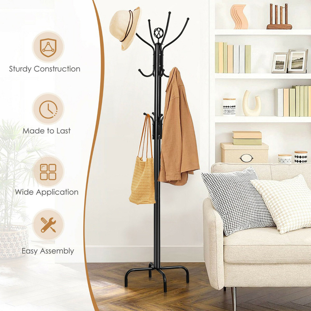 Costway Black Metal Coat Rack with 12 Hooks Image 5