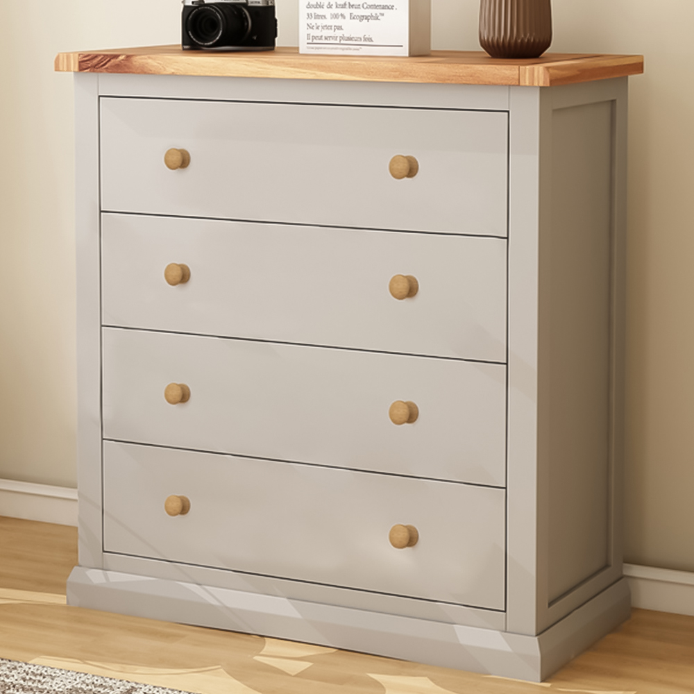 Loreo 4 Drawer Light Grey Chest of Drawers with Wood Knobs Image 1