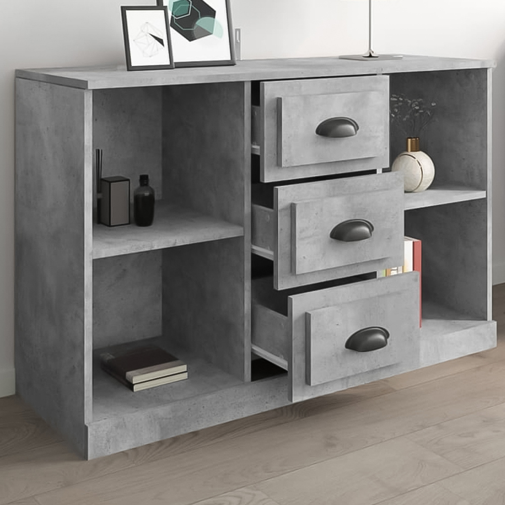 vidaXL 3 Drawer 4 Shelf Concrete Grey Wooden Sideboard Wooden Sideboard Image 1