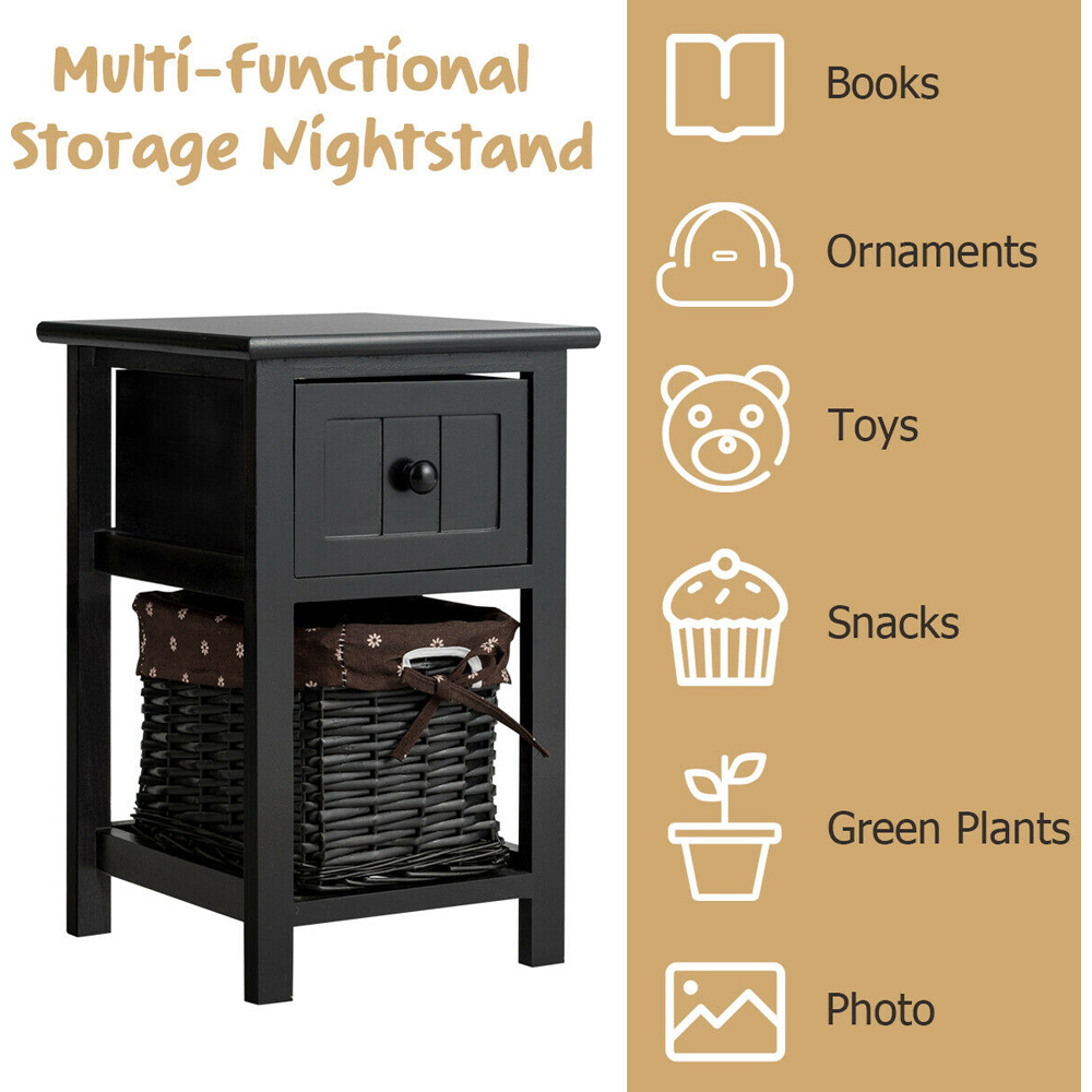 Costway Single Drawer Single Shelf Elegant Wood Bedside Table Image 4