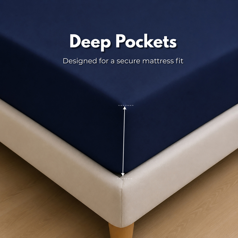MHG Living King Size Navy 30cm Deep Microfibre Fitted Sheet Image 3
