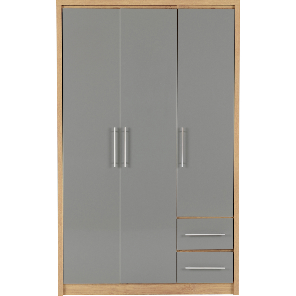 Seconique Seville 3 Door 2 Drawer Grey Gloss Light Oak Effect Veneer Wardrobe Image 3