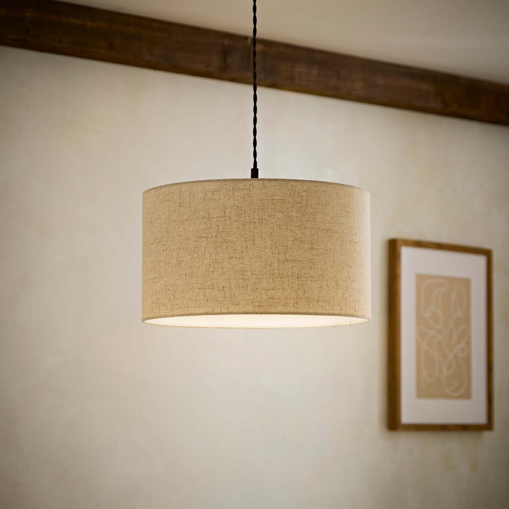 ValueLights Reni Medium Cream Linen Drum Easy Fit Pendant Lamp Shade Image 6