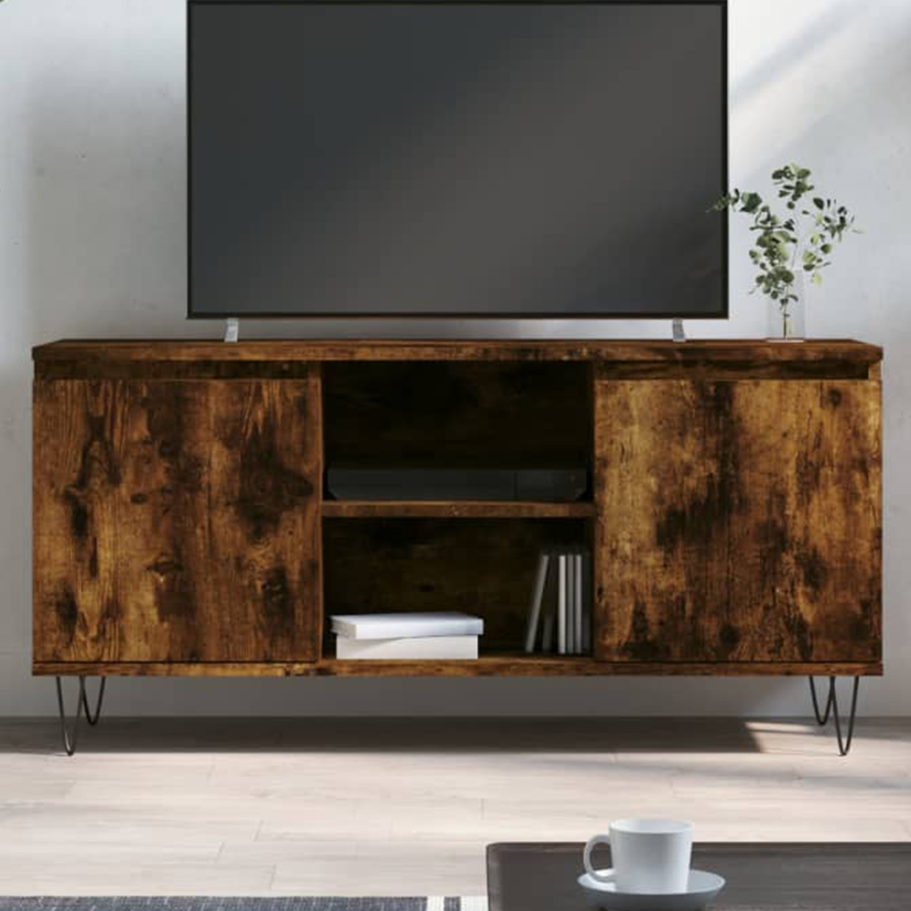 vidaXL 2 Door 2 Shelf Smoked Oak Wide TV Cabinet Image 1