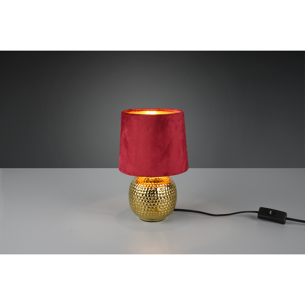 TRIO Sophia Gold Ceramic Table Lamp with Red Velvet Shade Image 2