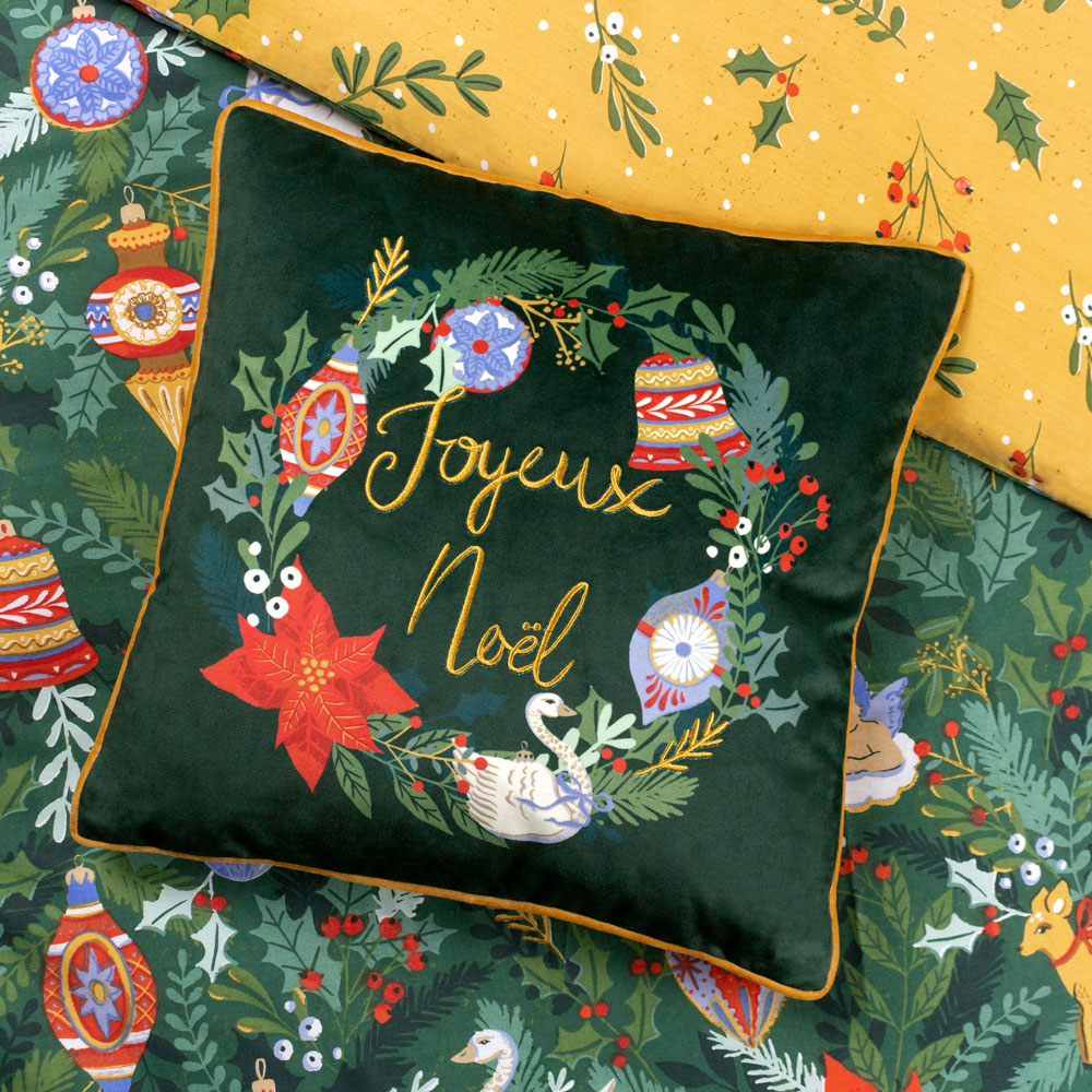Furn Christmas Pine Green Deck The Halls Embroidered Reversible Cushion 43 x 43cm Image 4
