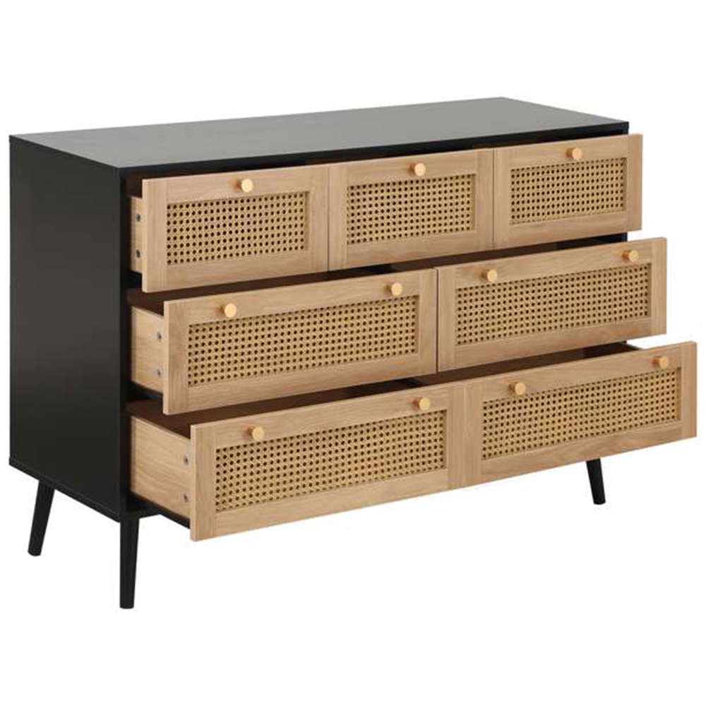 Croxley 7 Drawer Black and Oak Rattan Chest of Drawers Image 4