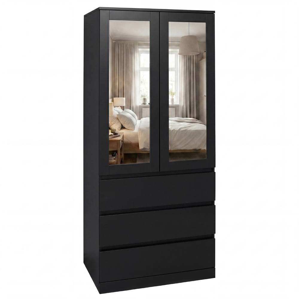VIDA DESIGNS Denver 2 Door 3 Drawer Black Mirrored Wardrobe Image 2