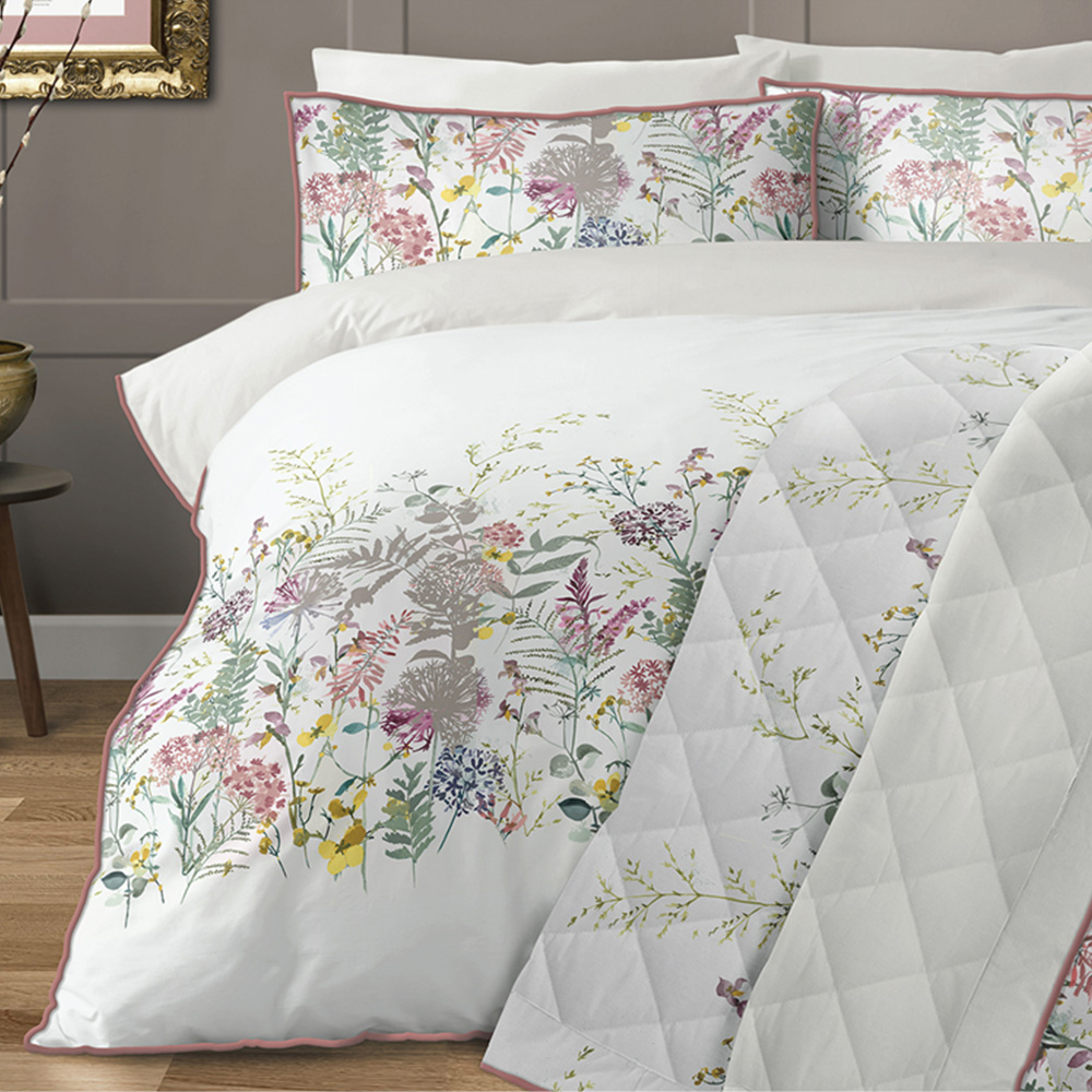 Bellissimo Home Super King Size White Wildflower Piped Edge 200 Thread Count Duvet Cover Set Image 1