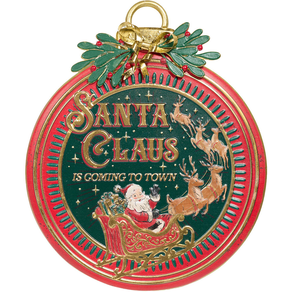 Vintage Santa Bauble Wall Art Image 1