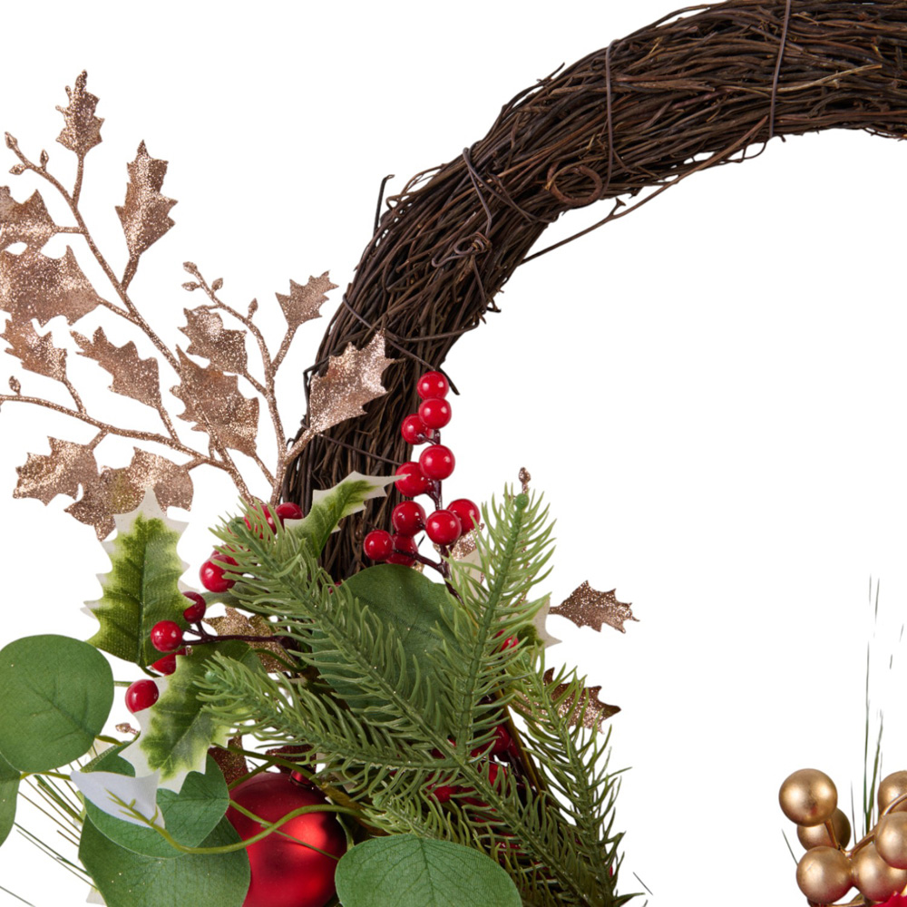 Red Poinsettia Crescent Christmas Wreath Image 3