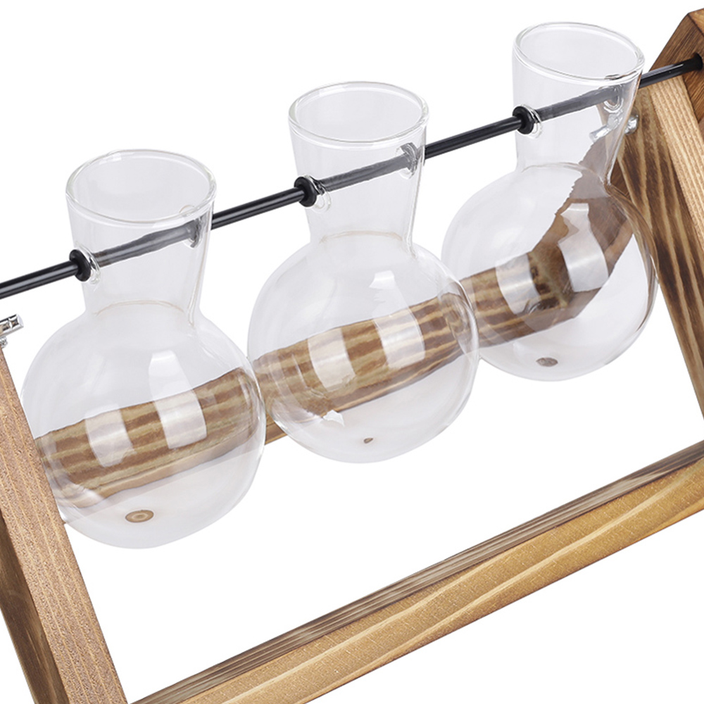 Living and Home 3 Piece Bulb Glass Terrariums with Wood Stand Image 4