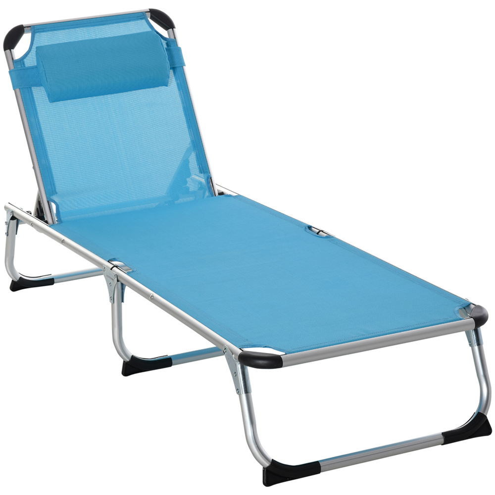 Outsunny Blue Texteline Foldable Sun Lounger with Pillow Image 2