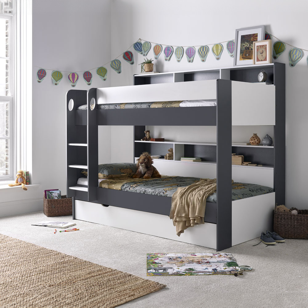 Oliver Grey and White Storage Bunk Bed with Memory Foam Mattresses Image 7