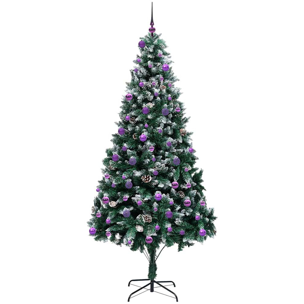 vidaXL Pre-Lit Lilac Baubles Green Artificial Christmas Tree 8ft Image 4