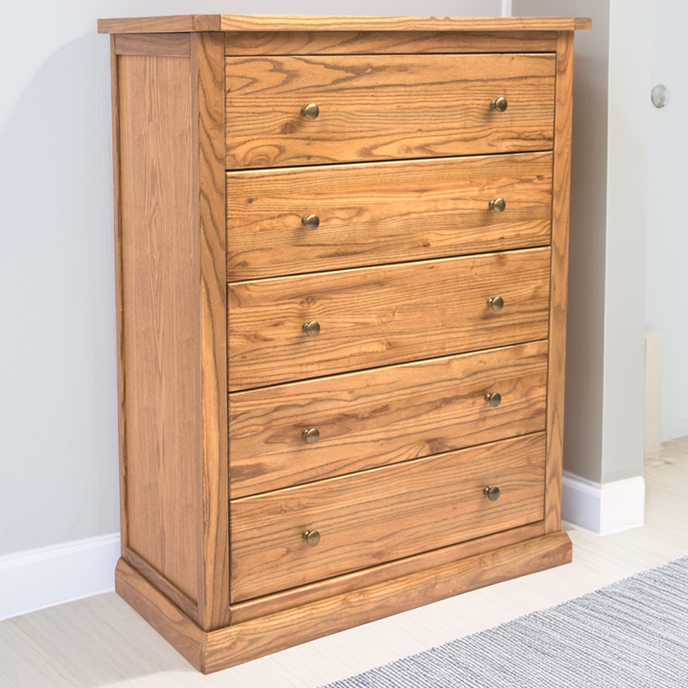 Cabinet Bits Salerno 5 Drawer Brown Brass Knob Chest of Drawers Image 1